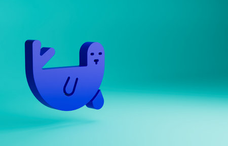 Blue Fur seal animal icon isolated on blue background. Minimalism concept. 3D render illustrationの写真素材