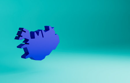 Blue Map of Iceland icon isolated on blue background. Minimalism concept. 3D render illustrationの写真素材