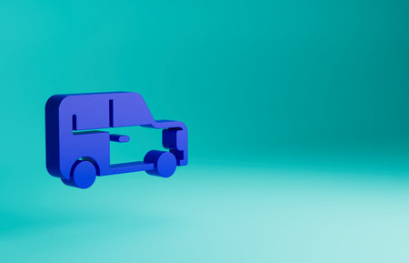 Blue Car icon isolated on blue background. Minimalism concept. 3D render illustrationの写真素材