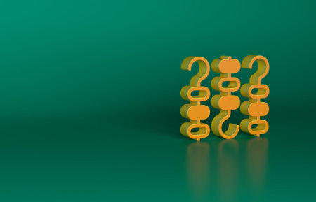 Orange Grilled shish kebab on skewer stick icon isolated on green background. Meat kebab on skewer stick. Picnic with grilled meat. Minimalism concept. 3D render illustrationの写真素材