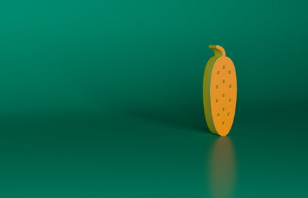 Orange Fresh cucumber icon isolated on green background. Minimalism concept. 3D render illustrationの写真素材