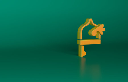 Orange Viking in horned helmet icon isolated on green background. Minimalism concept. 3D render illustrationの写真素材