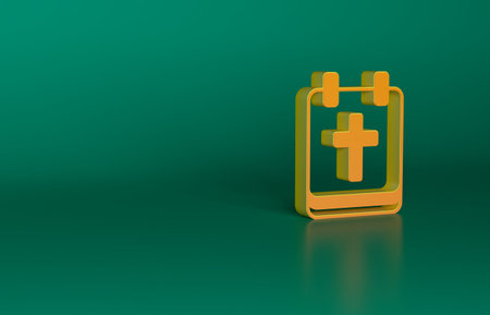 Orange Calendar with Easter icon isolated on green background. Spring Christian Holiday symbol. Minimalism concept. 3D render illustrationの写真素材