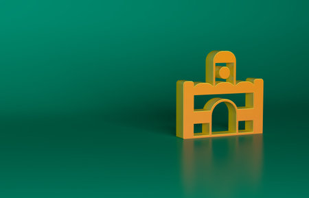 Orange Egyptian house icon isolated on green background. Minimalism concept. 3D render illustrationの写真素材