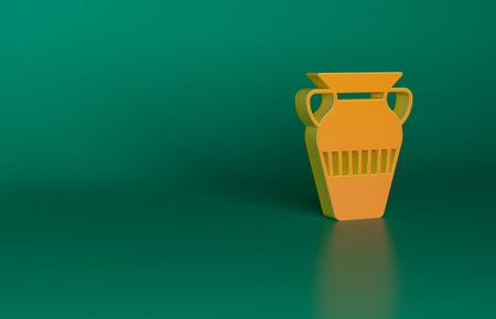 Orange Egyptian vase icon isolated on green background. Symbol of ancient Egypt. Minimalism concept. 3D render illustrationの写真素材