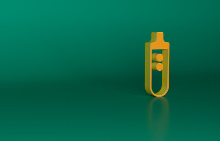 Orange Electronic cigarette icon isolated on green background. Vape smoking tool. Vaporizer Device. Minimalism concept. 3D render illustrationの写真素材