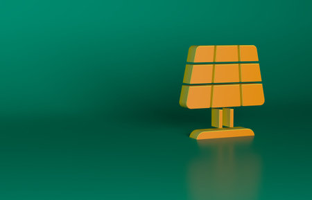 Orange Solar energy panel icon isolated on green background. Sun with lightning symbol. Minimalism concept. 3D render illustrationの写真素材