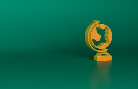 Orange Earth globe icon isolated on green background. Minimalism concept. 3D render illustrationの写真素材