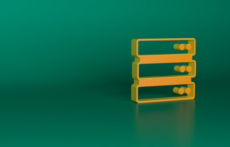 Orange Server, Data, Web Hosting icon isolated on green background. Minimalism concept. 3D render illustrationの写真素材