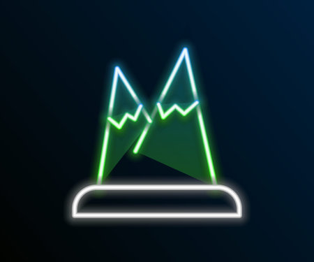 Glowing neon line Mountains icon isolated on black background. Symbol of victory or success concept. Colorful outline concept. Vectorのイラスト素材