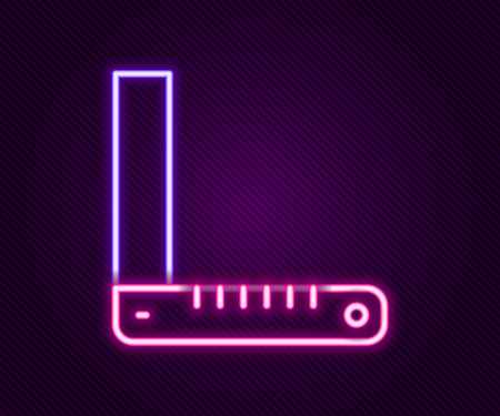 Glowing neon line Corner ruler icon isolated on black background. Setsquare, angle ruler, carpentry, measuring utensil, scale. Colorful outline concept. Vectorのイラスト素材