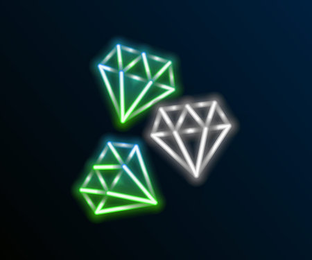 Glowing neon line Gem stone icon isolated on black background. Jewelry symbol. Diamond. Colorful outline concept. Vectorのイラスト素材