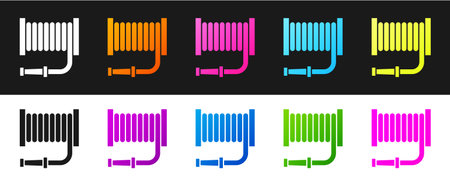 Set Fire hose reel icon isolated on black and white background. Vectorのイラスト素材