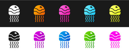 Set Jellyfish icon isolated on black and white background. Vectorのイラスト素材