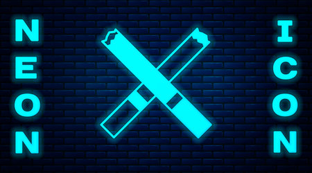 Glowing neon Cigarette icon isolated on brick wall background. Tobacco sign. Smoking symbol. Vectorのイラスト素材