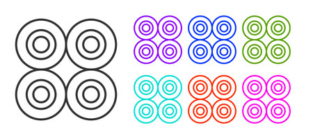 Black line Skateboard wheel icon isolated on white background. Skate wheel. Set icons colorful. Vectorのイラスト素材
