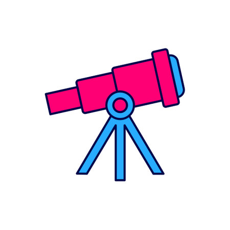 Filled outline Telescope icon isolated on white background. Scientific tool. Education and astronomy element, spyglass and study stars. Vectorのイラスト素材