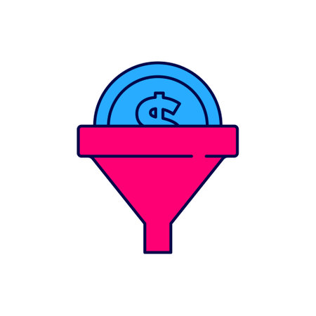 Filled outline Lead management icon isolated on white background. Funnel with money. Target client business concept. Vectorのイラスト素材