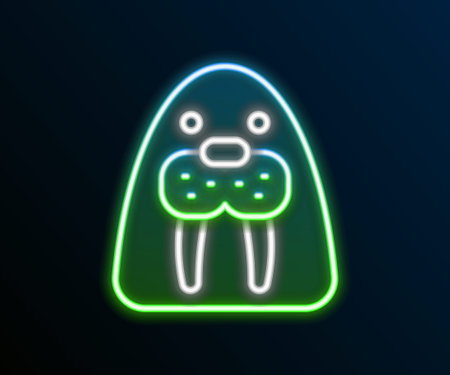 Glowing neon line Walrus animal icon isolated on black background. Colorful outline concept. Vectorのイラスト素材