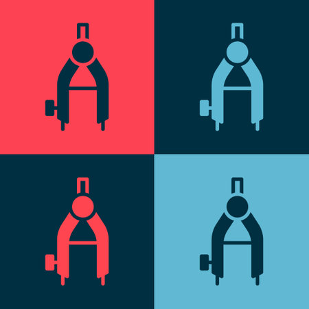 Pop art Drawing compass icon isolated on color background. Compasses sign. Drawing and educational tools. Geometric instrument. Vectorのイラスト素材