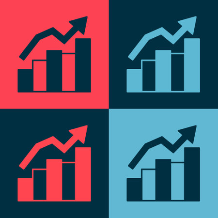 Pop art Financial growth increase icon isolated on color background. Increasing revenue. Vectorのイラスト素材