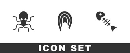 Set Octopus, Fish steak and skeleton icon. Vectorのイラスト素材