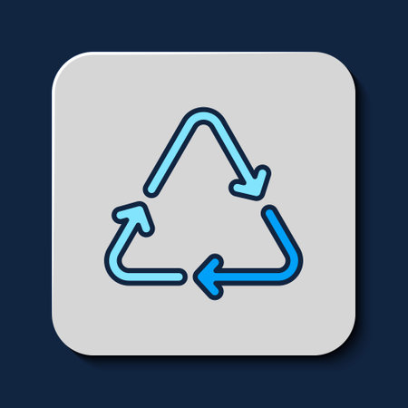 Filled outline Recycle symbol icon isolated on blue background. Circular arrow icon. Environment...