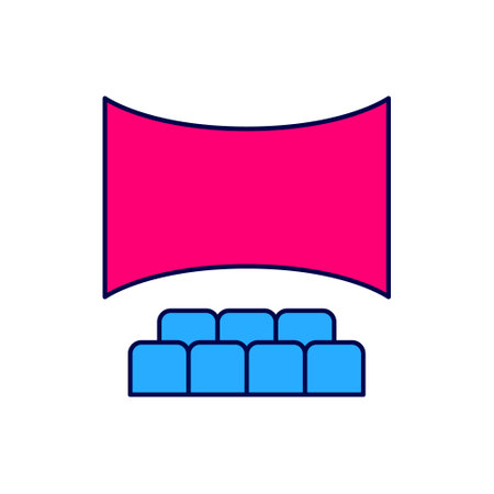 Filled outline Cinema auditorium with screen icon isolated on white background. Vectorのイラスト素材