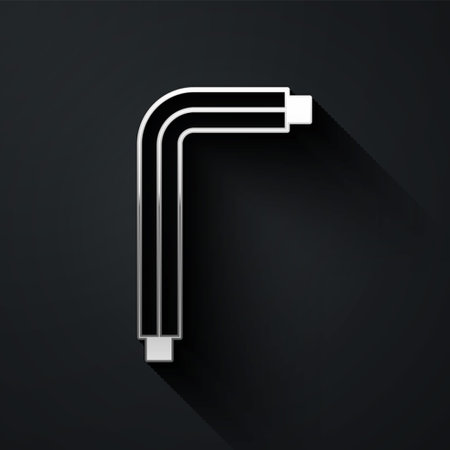 Silver Tool allen keys icon isolated on black background. Long shadow style. Vectorのイラスト素材