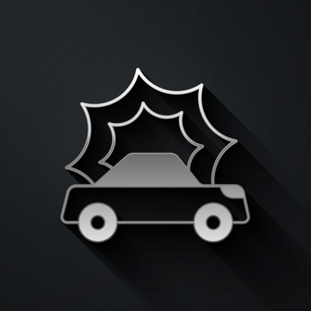Silver Car accident icon isolated on black background. Insurance concept. Security, safety, protection, protect concept. Long shadow style. Vectorのイラスト素材