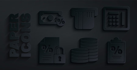 Set Coin money, Safe, Finance document and lock, Credit card and Money percent icon. Vectorのイラスト素材