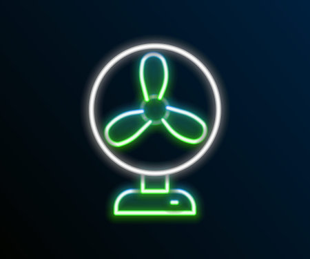 Glowing neon line Electric fan icon isolated on black background. Colorful outline concept. Vectorのイラスト素材