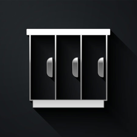 Silver Wardrobe icon isolated on black background. Cupboard sign. Long shadow style. Vectorのイラスト素材