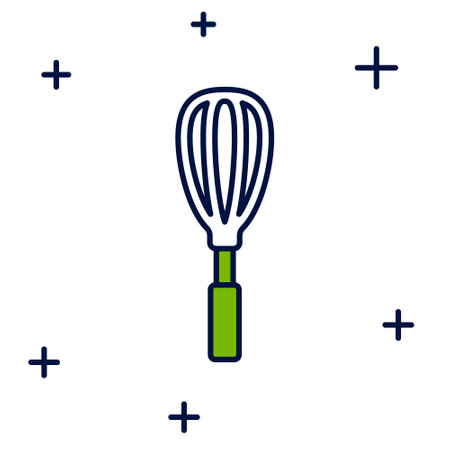 Filled outline Kitchen whisk icon isolated on white background. Cooking utensil, egg beater. Cutlery sign. Food mix symbol. Vectorのイラスト素材