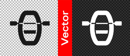Black Boat with oars icon isolated on transparent background. Water sports, extreme sports, holiday, vacation, team building. Vectorのイラスト素材
