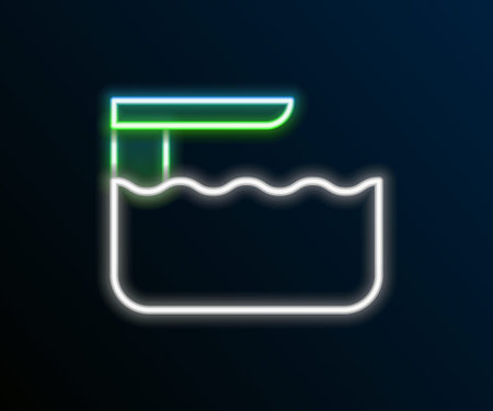 Glowing neon line Diving board or springboard icon isolated on black background. Colorful outline concept. Vectorのイラスト素材