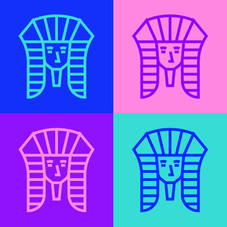 Pop art line Egyptian pharaoh icon isolated on color background. Vectorのイラスト素材