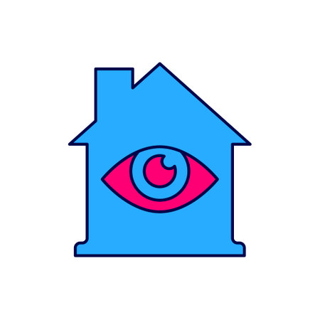 Filled outline House with eye scan icon isolated on white background. Scanning eye. Security check symbol. Cyber eye sign. Vectorのイラスト素材