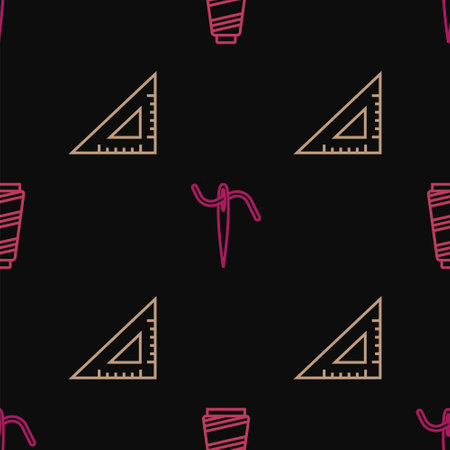 Set line Sewing thread, Triangular ruler and Needle for sewing with on seamless pattern. Vectorのイラスト素材