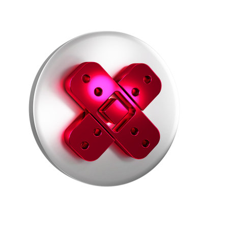 Red Crossed bandage plaster icon isolated on transparent background. Medical plaster, adhesive...