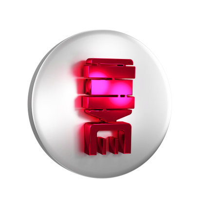 Red Water cooler for office and home icon isolated on transparent background. Water dispenser. Bottle office, plastic and liquid. Silver circle button.の写真素材