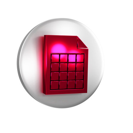 Red File document icon isolated on transparent background. Checklist icon. Business concept. Silver circle button.の写真素材