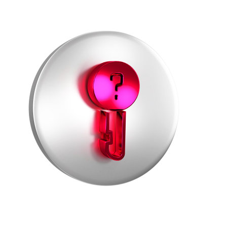 Red Undefined key icon isolated on transparent background. Silver circle button.の写真素材