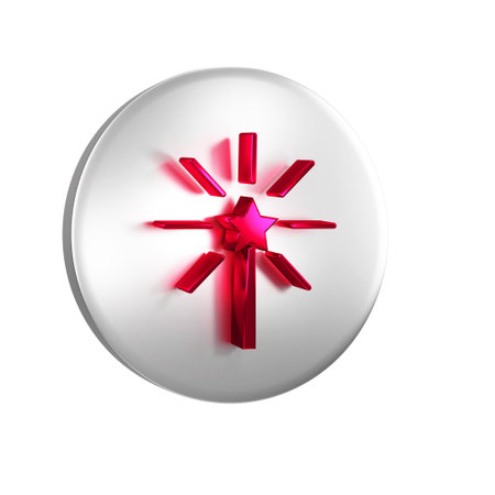 Red Firework icon isolated on transparent background. Concept of fun party. Explosive pyrotechnic symbol. Silver circle button.の写真素材