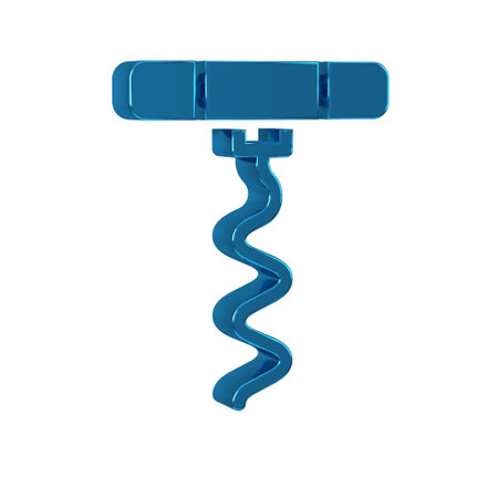 Blue Wine corkscrew icon isolated on transparent background.の写真素材