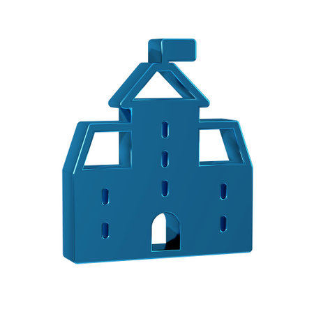 Blue Castle icon isolated on transparent background. Medieval fortress with a tower. Protection from enemies. Reliability and defense of the city.の写真素材