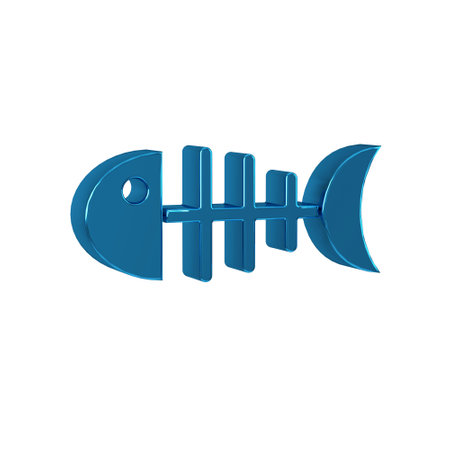 Blue Fish skeleton icon isolated on transparent background. Fish bone sign.の写真素材