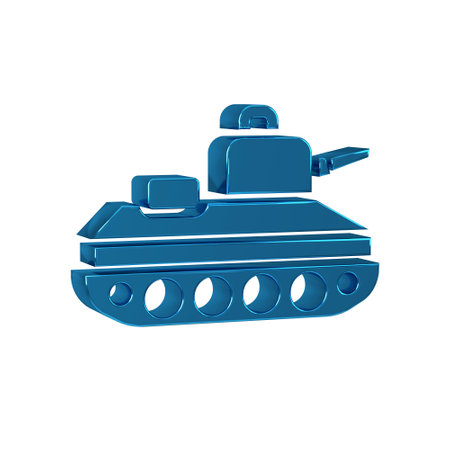 Blue Military tank icon isolated on transparent background.の写真素材