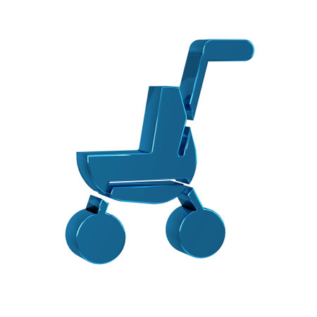 Blue Baby stroller icon isolated on transparent background. Baby carriage, buggy, pram, stroller, wheel.の写真素材