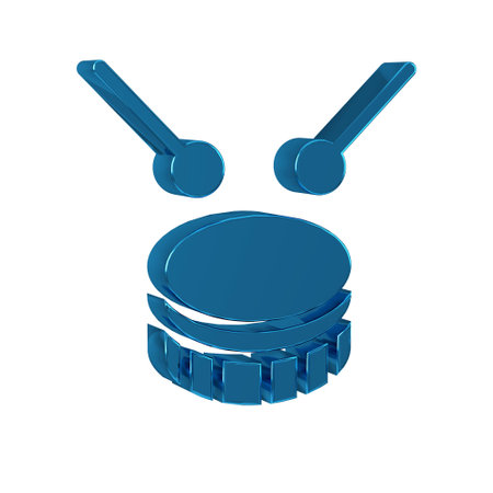 Blue Drum with drum sticks icon isolated on transparent background. Music sign. Musical instrument symbol.の写真素材